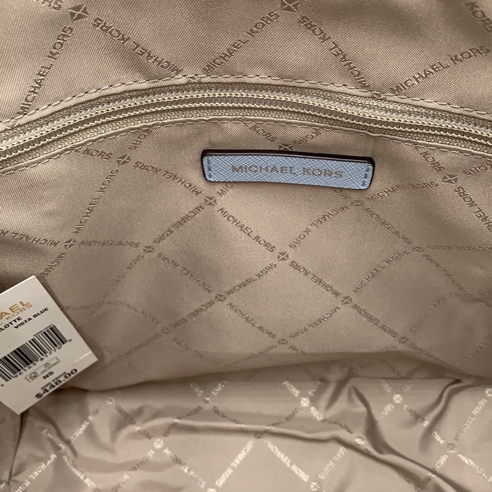 MICHAEL KORS CHARLOTTE LARGE TOP ZIP TOTE VISTA BLUE COLOR - Picture 8 of 16